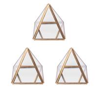 CENMEN Lot de 3 boîtes à bijoux en verre - Dorées - Géométriques - Pyramide - Pour bague de mariage ou d'anniversaire - Taille S