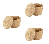 CENMEN Lot de 3 paniers de rangement en paille de blé tressée innovante, rustique marron naturel, panier de rangement décoratif (taille M)