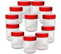 CENNET Lot de 12 bocaux de rangement ronds en plastique transparent de 250 ml avec couvercles à vis, hermétiques et sans BPA pour la cuisine, le stockage de matériel, les boîtes