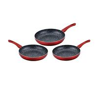 CENOCCO CC-2001 - Set de 3 poeles En pierre - Tous Feux et induction - 20/24/28 cm - Rouge