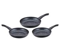 Cenocco CC2001-BLK - Lot de 3 Poêles en pierre - 3 Dimensions : 20cm, 24cm, 28cm - Cuisson Induction - Revêtement en pierre de marbre - Sans PFOA - Couleur Noir