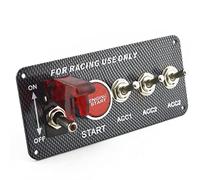 CENPEK DC 12V Panneau de commutateur d'allumage en Fiber de Carbone Voiture Moteur démarrage Bouton-Poussoir commutateur LED à Bascule 5 en 1 pour Voiture de Course