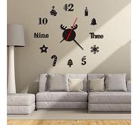 CENPEK Horloge murale digita en acrylique - Style de Noël moderne - Grande horloge murale 3D - Sans cadre - Mute décorative - Pour la maison,la chambre à coucher, le salon,le bar - Noir