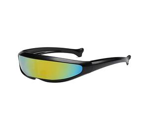 CENPEK Lot de 2 lunettes de soleil futuristes à cadre noir doré Mercury Tablette pour cosplay Slim Cyclops Adulte Party