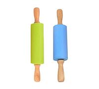 CENPEK Lot de 2 mini rouleaux à pâtisserie de 22,9 cm avec poignée en bois et silicone antiadhésif pour enfants