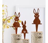 CENPEK Lot de 3 décorations de Pâques en forme de lapin en fer rouillé pour extérieur, décoration de jardin