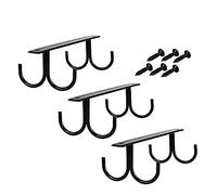 CENPEK Lot de 3 Porte-Tasses, Crochets pour Dessous de Placard avec 12 Crochets Inoxydables, Rangement Tasse, Sous Étagère, Placard de Cuisine, Organiseur de Rangement, Noir