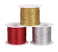 CENPEK Lot de 3 rouleaux de cordon métallique pour bijoux et travaux manuels, 1 mm de diamètre, pour fabrication de bijoux et de guirlandes, broderie à la main, argent, rouge, or