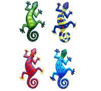 CENPEK Lot de 4 décorations murales gecko en métal à suspendre pour intérieur ou extérieur, maison, chambre à coucher, salon