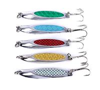 CENPEK Lot de 5 leurres de pêche à la truite de mer en métal - Hameçons triples - Maquereau - Paillettes - Leurres rigides - Lâches de lancement
