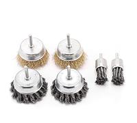 CENPEK Lot de 6 brosses plates pour perceuse avec manche en plastique résistant et rotatif, outils torsadés en acier pour sertir la peinture à la rouille