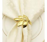 CENPEK Lot de 6 ronds de serviette en forme de feuille pour Noël, Thanksgiving, décoration de mariage, accessoires de décoration de table, doré