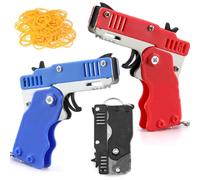 CENPEK Paquet de 3 Pistolets à élastique Pliables avec Porte-clés, Jeu de tir Portable, activités intérieures et extérieures avec 180 Bandes élastiques Souples pour Jeux pour Adolescents et Adultes