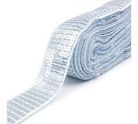 CENPEK Ruban élastique à paillettes plates en tissu pailleté pour robe, décoration, bandeau, 25 mm de large, argenté - 18,1 m