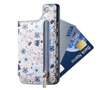 CENRF Porte-cartes pour le dos du téléphone, bâton magnétique sur l'étui du téléphone, petit porte-cartes à motif floral, anti-vol, protection , pour cartes de crédit avec pièces de monnaie