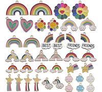CENRONG Mélangé Charms Pendentifs 40 Pièces Assortiment Plaqué Or Émail Lune Étoile Fruit Animal Charme Pendentif DIY pour Collier Bracelet Fabrication de Bijoux et Artisanat DIY