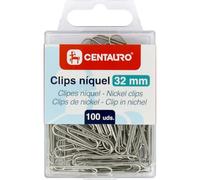 Centauro - Boîte de 100 clips de bureau, 32 mm, nickel, couleur argent, pour accrocher des rapports, des présentations, des notes, des notes et tout type de documents scolaires et de bureau