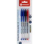 Centauro - Lot de 4 stylos encre bleue, rouge et noire, à base d'huile, pointe de 1 mm, haute durabilité, séchage rapide, parfait comme matériel scolaire et de bureau