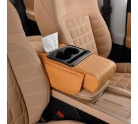 Center Console Cover,5-In-1 Multifunctional Pu Leather Car Armrest Box Mat,Arm Rest Cover for Car Console Organizer With 2 Storage Bags Cup Holder, Tissue Box Slot, Phone Slot (Orange)
