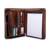 CenterZ Classeur à rabat avec bloc-notes, 27,9 x 34,5 cm, en similicuir avec fermeture éclair, pour CV d'affaires, organiseur pour CV d'affaires, bloc-notes de 14", document, cartes (marron)