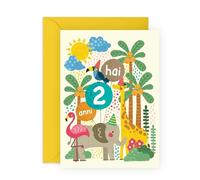 Central 23 Biglietto Auguri 2 Anni - Animali Selvaggi per Bimbo e Bimba - Regalo Secondo Compleanno Figlio e Nipote - Da Mamma e Papà - Include Adesivi Divertenti e Busta