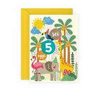 Central 23 Biglietto Auguri 5 Anni Compleanno Bambino Bambina Animali Selvaggi Quinto Piccolo Figlio Nipote Figlioccio Felice Bday Da Mamma Papà Idea Regalo Simpatica Con Adesivi Di