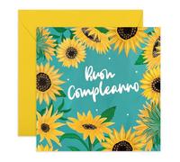 Central 23 Biglietto Auguri Girasole Vibrante Fiori Allegro Cartolina Amici Donna Uomo Colleghi Idea Regalo Con Adesivi Di