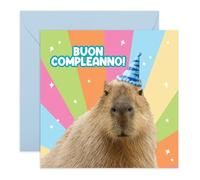 Central 23 Biglietto Auguri Uomo Donna Capybara Cappello Festa Cartolina Simpatica Mamma Sorella Zia Nipote Idea Regalo Con Adesivi Di