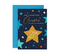 Central 23 Carte anniversaire 21 ans pour cousine - « Superstar Cousin 21st » - Cadeaux pour lui, elle, femme, homme - 21 ans et étoiles - Livré avec des autocollants amusants