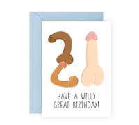 CENTRAL 23 Carte anniversaire 21 ans pour lui - W*lly Great Birthday - Carte d'anniversaire grossière pour homme et femme - Cadeau offensante pour fils adulte - Livré avec des autocollants