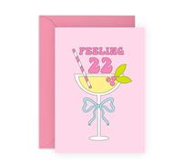 Central 23 Carte anniversaire 22 ans - « Feeling 22 » - Cadeau pour elle, meilleure amie, cousine, petite amie, sœur, fille, collègues, épouse - Vin et cocktails - Livré avec des autocollants