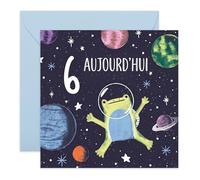 Central 23 Carte Anniversaire 6 Ans - Grenouille Astronaute dans l'Espace - Cadeau 6ème Anniversaire pour Garçon, Fils et Petit-Fils - Thème Planètes - Inclut Autocollants