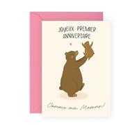 Central 23 Carte Anniversaire Maman Premier Bébé Ourson Mignonne Nouvelle Mère Cadeau Souvenir Épouse Partenaire Papa Message Doux Avec Autocollants