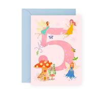 CENTRAL 23 Carte anniversaire rose pour filles de 5 ans - Cartes d'anniversaire pour enfant fées - Cadeaux pour son cinquième anniversaire petite-fille - Livré avec de jolis autocollants