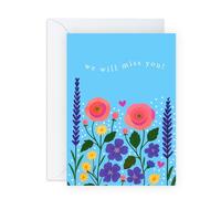 Central 23 Carte d'adieu - « We Will Miss You » avec fleurs - Beau motif floral au revoir - Pour collègue, collègue, enseignant, ami - départ et retraite - Livré avec des autocollants