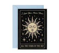 CENTRAL 23 Carte d'amour céleste pour fiancé, mari, épouse, petite amie, petit ami - Livrée avec autocollants - Enveloppe bleue « I Love You More Than All The Stars » - Anniversaire romantique