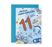 Central 23 Carte d'anniversaire - 11 ans - Joueur - Joyeux 11e anniversaire - Jeu vidéo pour fils, neveu, enfant, garçons, petit-fils - Livré avec des autocollants