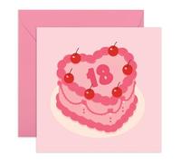 Central 23 Carte d'anniversaire 18 ans - Dix-huit ans - Motif gâteau en forme de cœur rose cerise - Jolie carte pour fille, sœur, amie, nièce - Livré avec autocollants et enveloppe