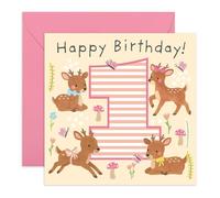 CENTRAL 23 Carte d'anniversaire 1er anniversaire pour fille - Motif cerf des bois avec numéro un - Jolie carte d'anniversaire pour fille, petite-fille, nièce, bébé, elle, famille - Livré avec des