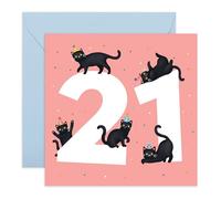 CENTRAL 23 Carte d'anniversaire 21 ans pour elle - Chaîne marguerite 21 ans - Chat noir - Carte d'anniversaire pour femme et sœur - Avec autocollants