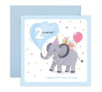 Central 23 Carte d'anniversaire 2ème anniversaire - Éléphant mignon avec ballons - Pour enfants, fils, fille, neveu, nièce, petit-fils, petite-fille - Deuxième anniversaire - Livré avec autocollants