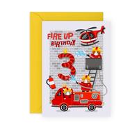 Central 23 Carte d'anniversaire 3 ans pour enfants - Carte d'anniversaire pour garçons de 3 ans - Camion de pompiers hélicoptère - Cadeau d'anniversaire pour fils, petit-fils, frère - Livré avec