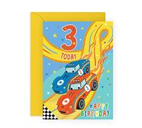 CENTRAL 23 - Carte d'anniversaire 3 ans pour garçon - Cartes d'anniversaire pour garçons de 3 ans - Voitures de course - Cartes d'anniversaire pour enfants de 3 ans - Cartes d'anniversaire