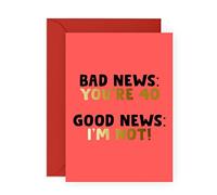 CENTRAL 23 Carte d'anniversaire 40 ans - « Bad News You're 40 » - Cartes d'anniversaire pour homme et femme - Cadeaux amusants pour elle - Livrée avec autocollants