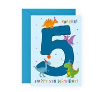 Central 23 Carte d'anniversaire 5 ans - Carte d'anniversaire dinosaure pour enfants, garçons et filles - Happy 5th Birthday pour fils, fille, petit-fils, petite-fille - Livré avec des autocollants