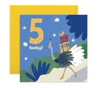 Central 23 Carte d'anniversaire 5 ans - Cartes de vœux pour enfants, garçons, filles, fils, fille, neveu, nièce, petit-fils, petite-fille - Chapeaux de fête d'autruche - Motif animal amusant - Livré