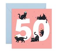 CENTRAL 23 Carte d'anniversaire 50 ans pour femme - Noir - Chat 50 ans - Carte d'anniversaire pour femme, maman, sœur - Carte de vœux d'anniversaire pour femmes - Livré avec des autocollants amusants