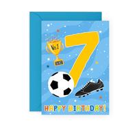 CENTRAL 23 Carte d'anniversaire 7 ans - Football Âge 7 ans - Cartes de jalons pour enfant 7 ans - 7e anniversaire - Football - Cadeaux pour garçons, petits-enfants et neveu - Avec autocollant