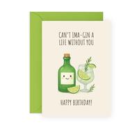 Central 23 Carte d'anniversaire amusante - « Can't Ima-Gin A Life Without You » - Joli verre à cocktail avec citron vert - Pour petit ami, petite amie, mari, épouse, partenaire - Livré avec des