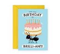 Central 23 Carte d'anniversaire amusante - Fourmi portant un gâteau - Humour animal Brilli-Ant Pun - Carte d'anniversaire pour hommes, femmes, enfants, garçons, filles, amis, famille - Illustration
